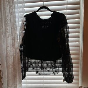 Anthropologie Black Sheer Ruffled Blouse